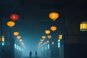 黑巷口夜晚窄巷里的追逐与路灯